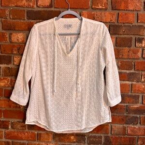 Camixa womens embroidered eyelet summer coastal vacation blouse white L